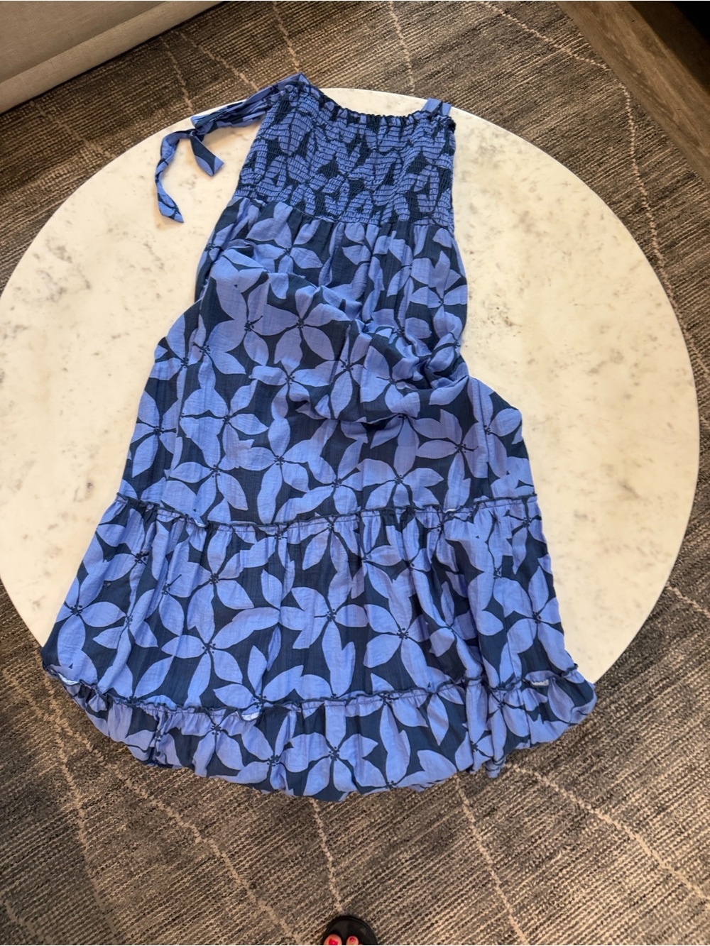 Gilli Light Blue and Navy Smocked Halter Top